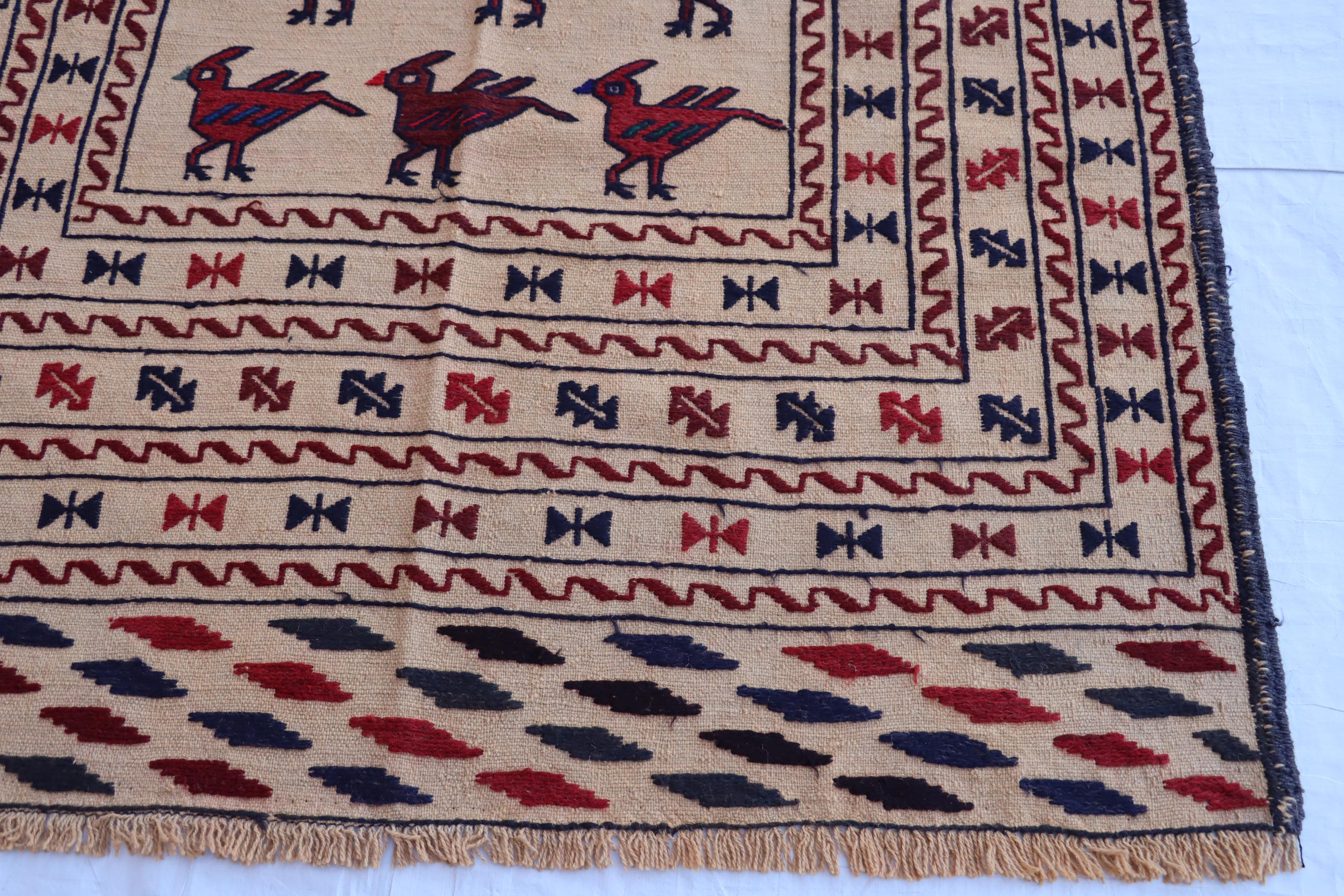 ヴィンテージキリムラグ：4 x 6フィートのアフガニスタントルクメン