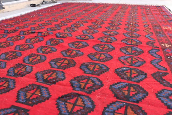 8x12 Ft Vintage Turkmen Rug: Hand-knotted Afghan Wool, Tribal