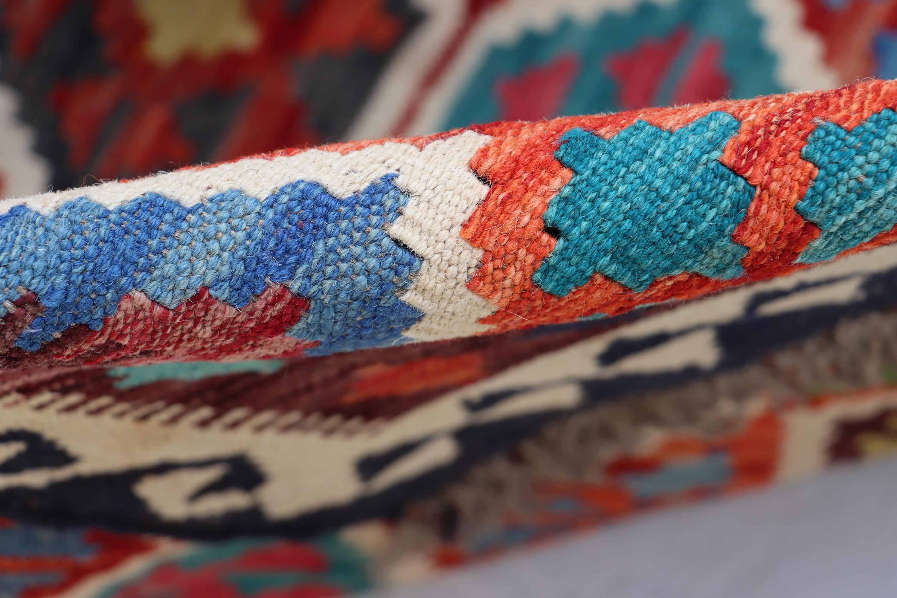 8 x 11フィートの赤いアフガンウールキリムラグ：大きな手織りの