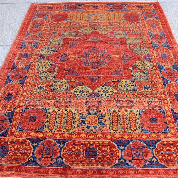 Tappeto afgano arancione vintage: tappeto turkmeno Mumluk in lana fatto a mano (2,3x1,6 m)