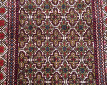 ヴィンテージ アフガン ラグ: 4x6 ブラウン トルクメンウール、手織り