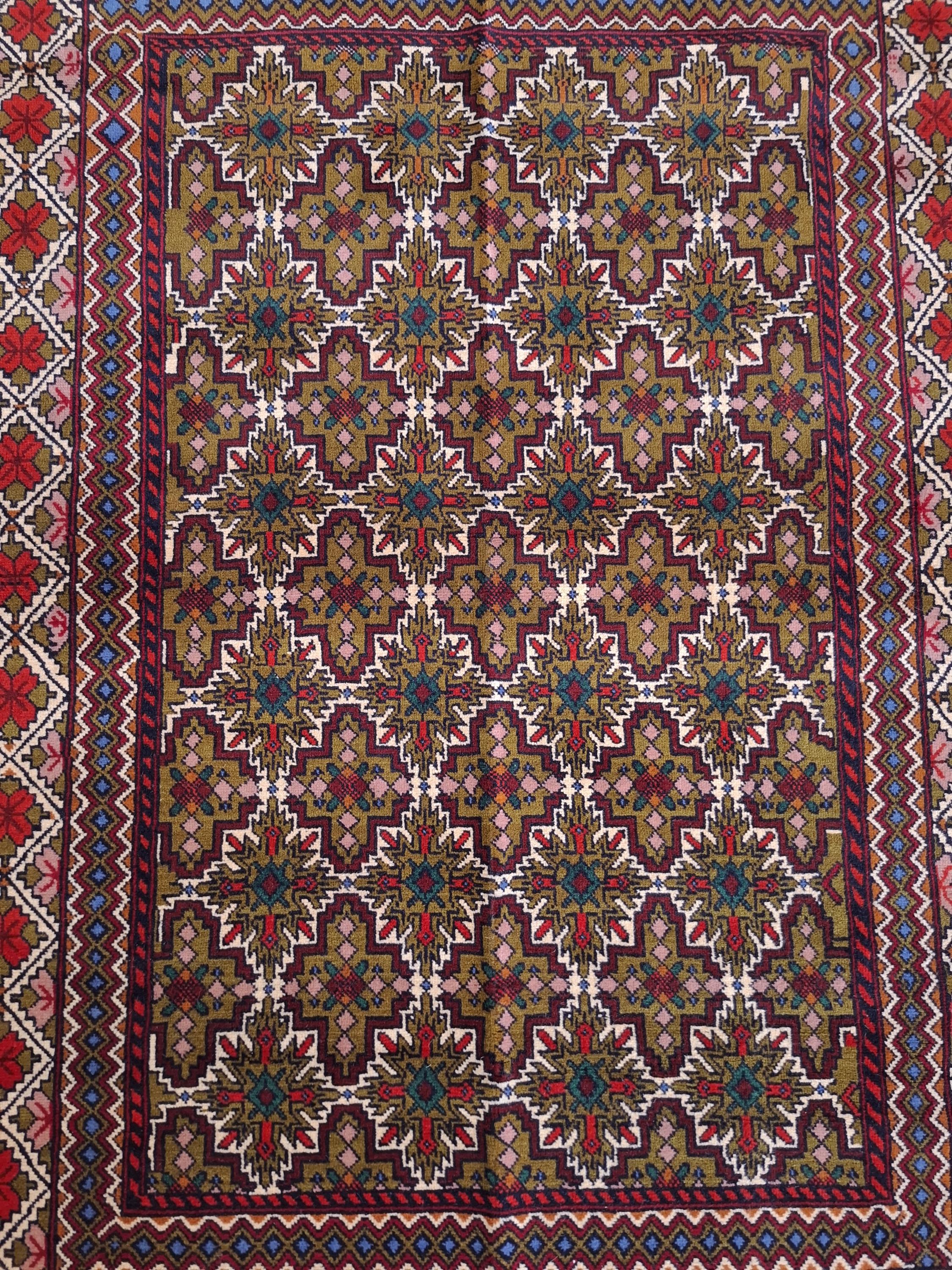 ヴィンテージ アフガン ラグ: 4x6 ブラウン トルクメンウール、手織り