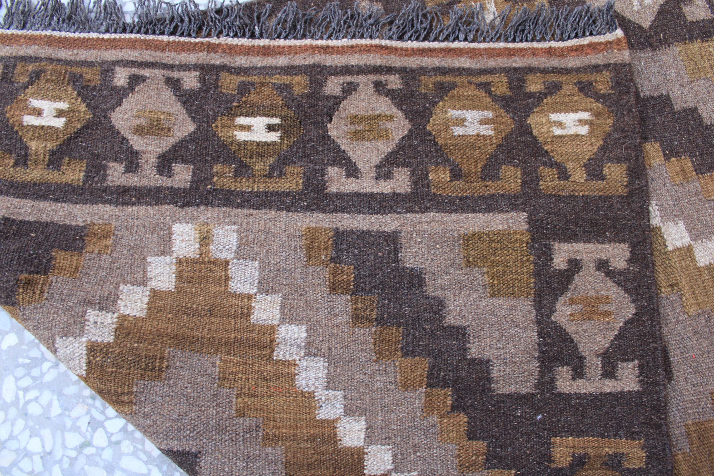 ヴィンテージ アフガン キリム ランナーラグ：3 x 12フィート、手織り