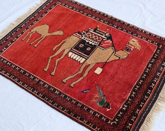 ヴィンテージオレンジアフガンラグ：ハンドメイドトルクメンウール