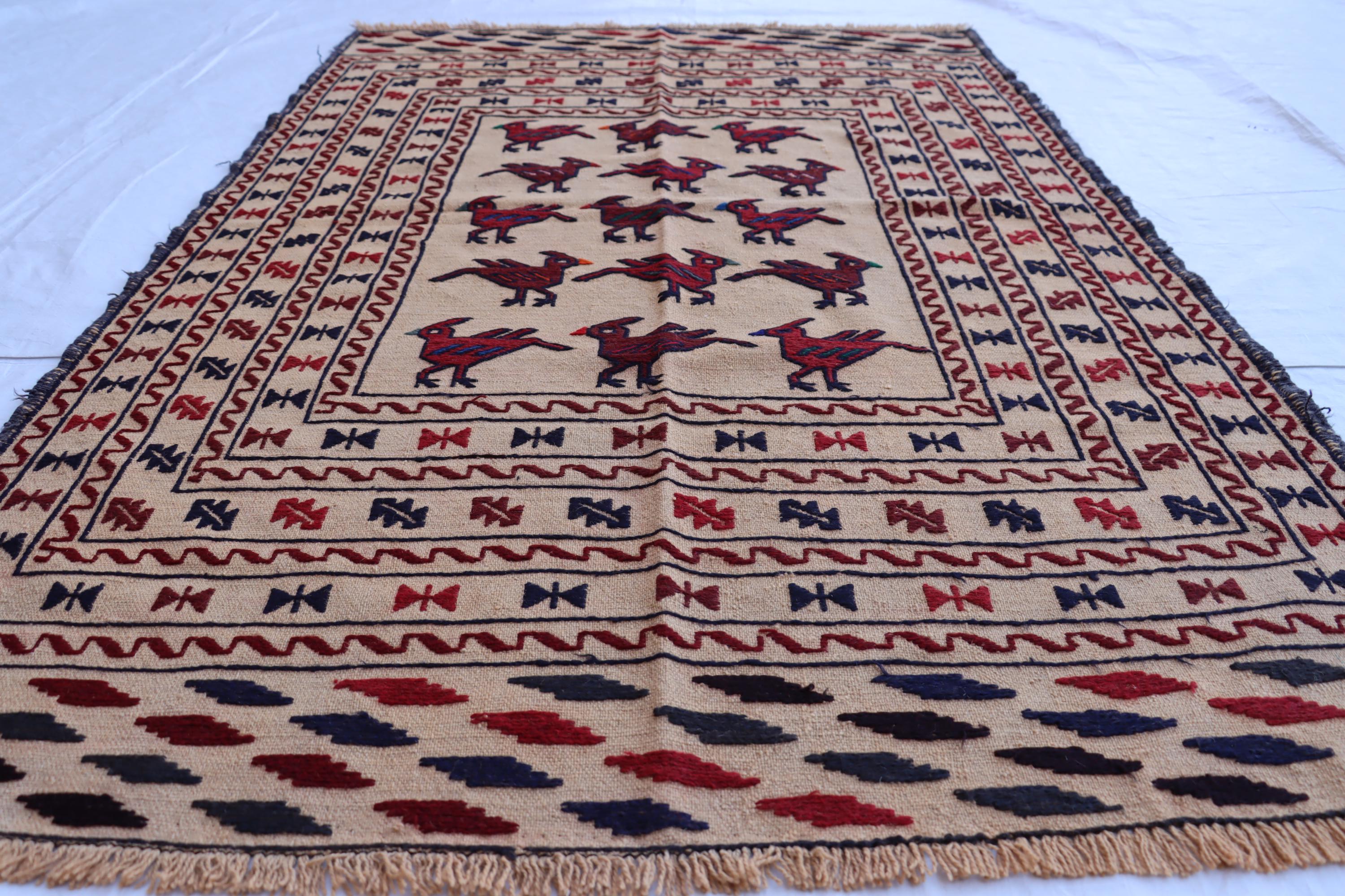 ヴィンテージキリムラグ：4 x 6フィートのアフガニスタントルクメン