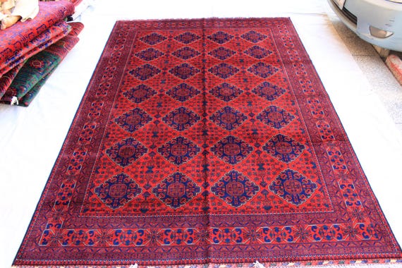 トルクメン アフガニスタン レッド ラグ/サイズ: 52x160cm... k5 大きな赤いアフガニスタンウールラグ：7 x 10フィートの手作り