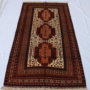 4x7 Vintage Afghan Wool Rug: Hand-Knotted Turkmen Tribal Design