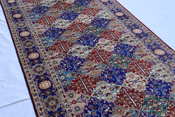 ハンドメイドのアフガニスタンウールランナーラグ：ネイビーブルー