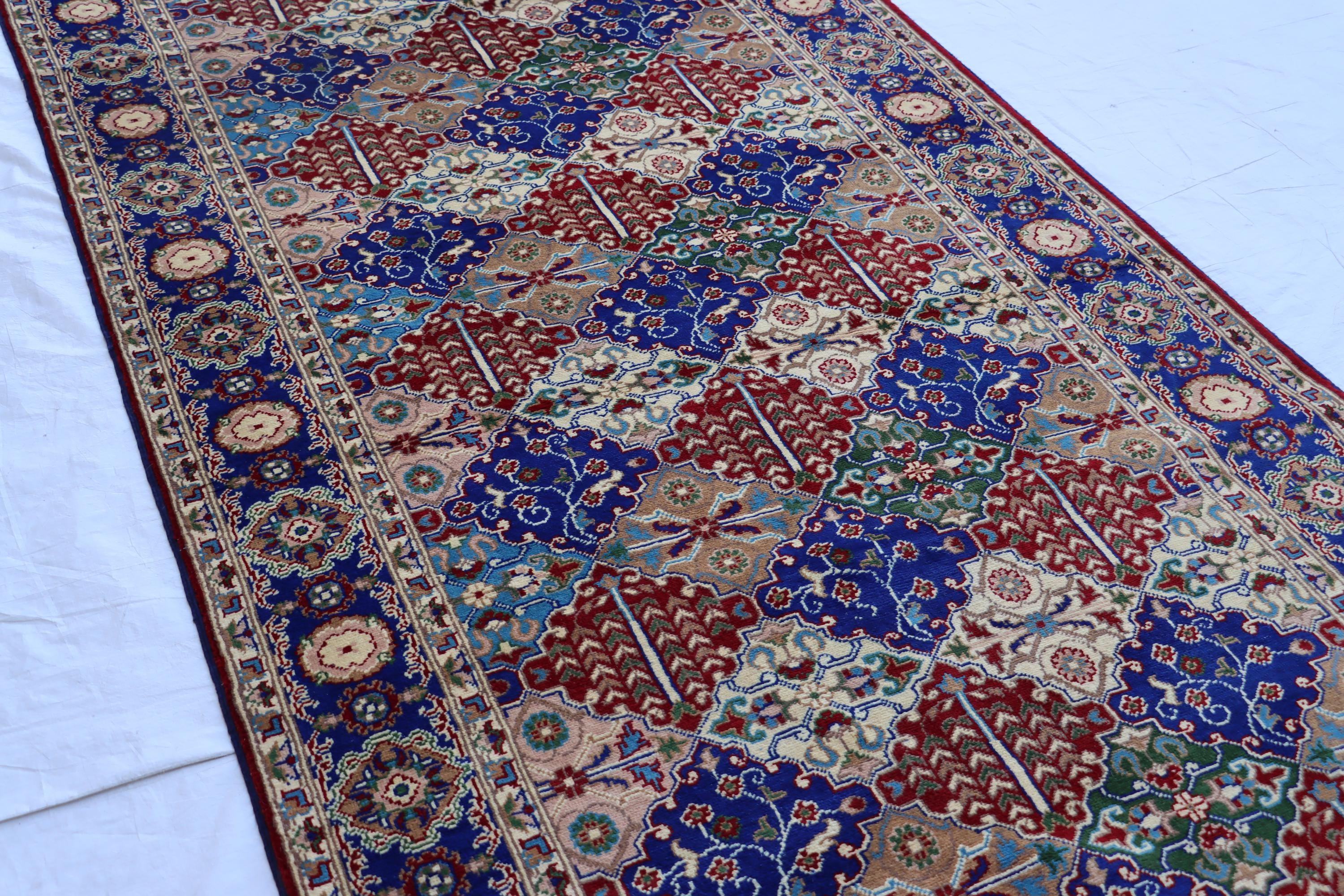 ハンドメイドのアフガニスタンウールランナーラグ：ネイビーブルー