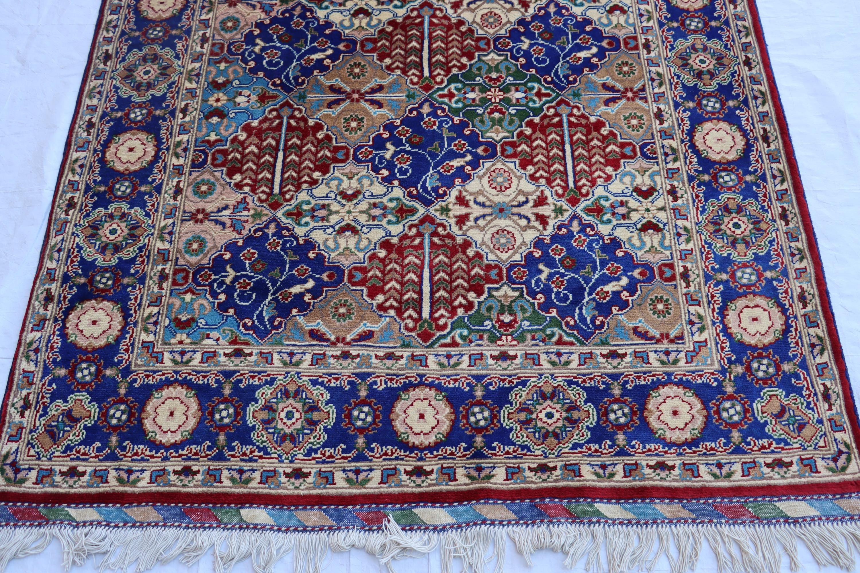 ハンドメイドのアフガニスタンウールランナーラグ：ネイビーブルー