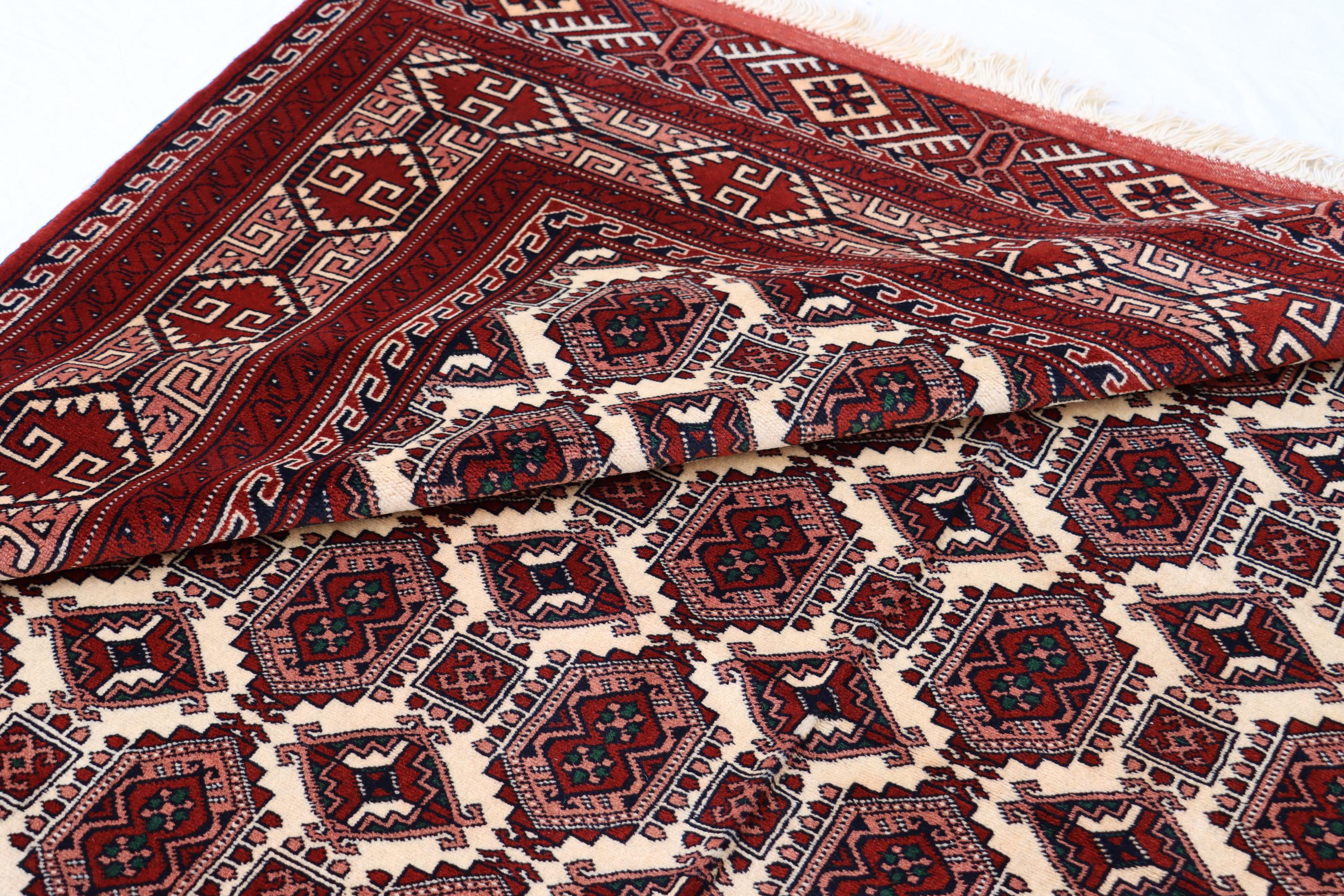 7 x 10フィートのアンティークアフガニスタントルクメンラグ：手織り