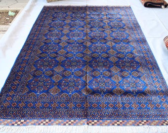 Alfombra afgana azul cobalto hecha a mano: alfombra tribal de lana turcomana de 2,1 x 3 m