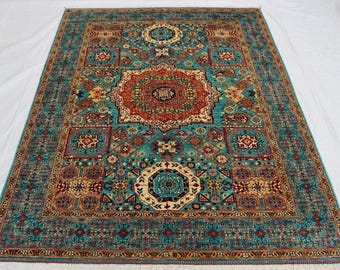 ハンドメイドのアフガニスタン・トルクメンウールラグ 5x8：トライバル