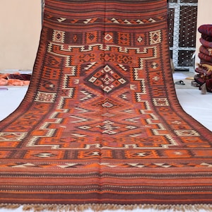 Terracotta Vintage Afghan Kilim Rug: 5x13 ft, Wool Hallway Runner