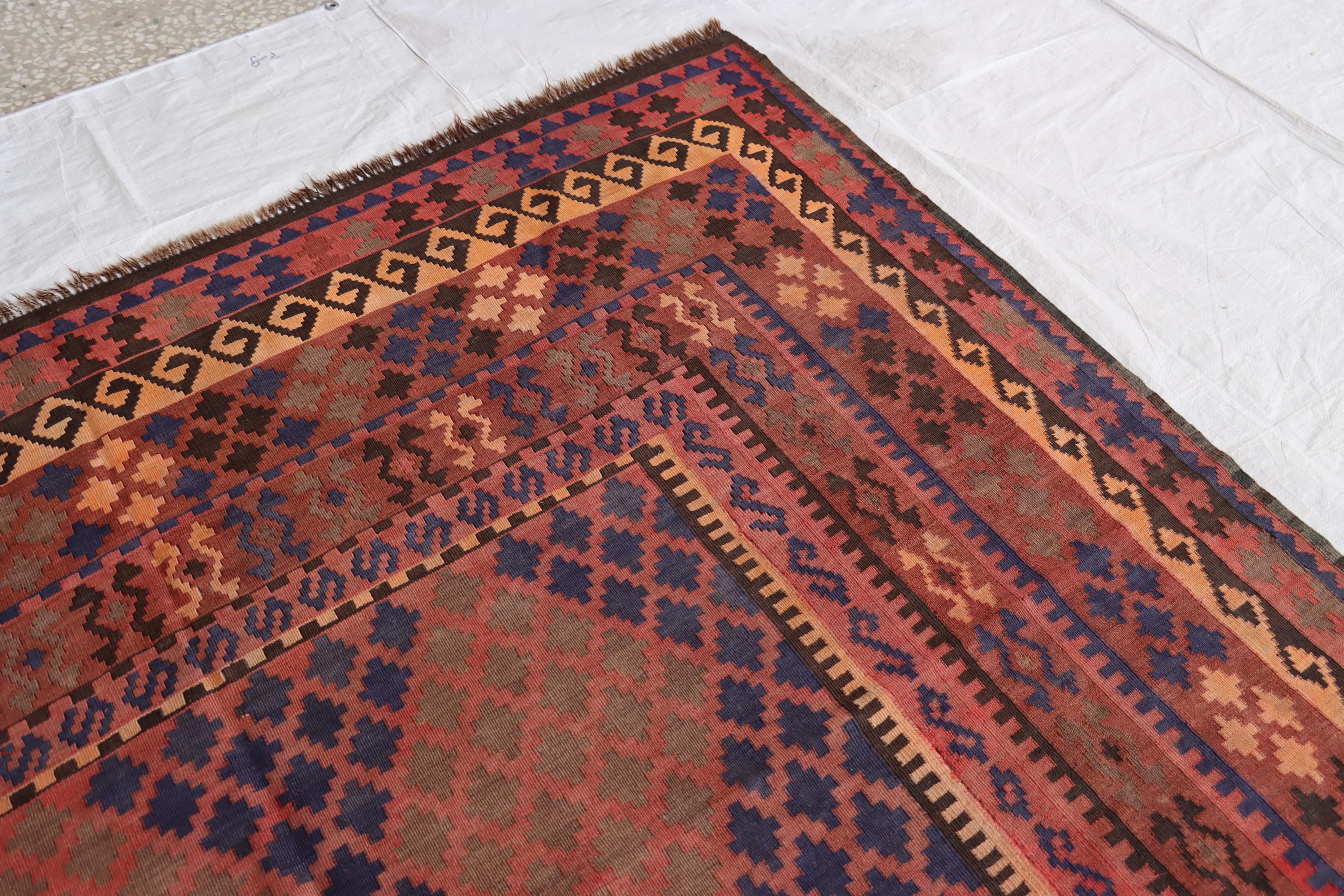 1970s Terracotta Afghan Kilim Rug: 7x10 Ft Vintage Wool