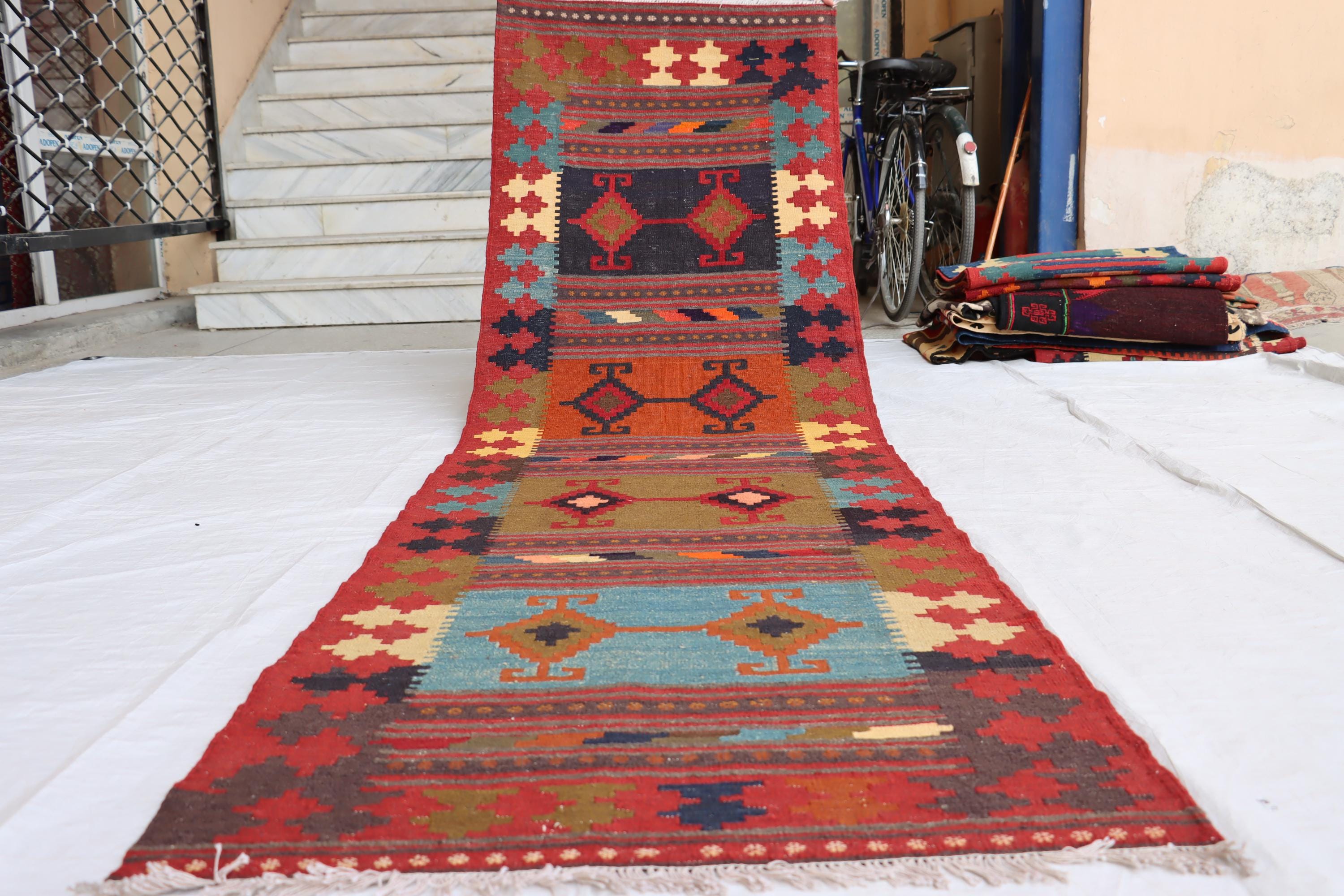 手作りアフガニスタンキリムランナーラグ：3 x 10フィートのトルクメン
