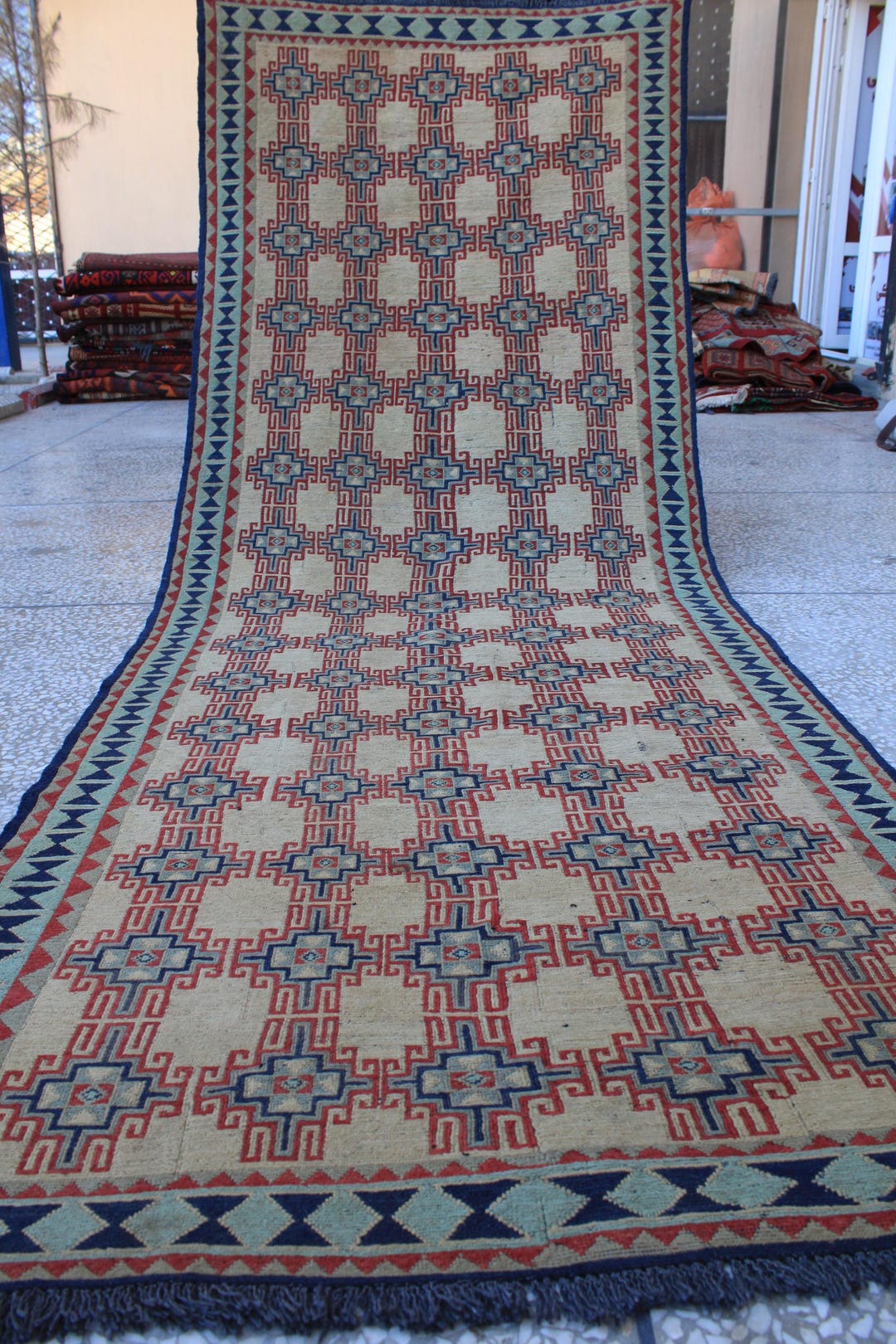Handmade Beige Sumac Kilim Runner Rug: Afghan Tribal Wool (4x9 Ft) - Etsy