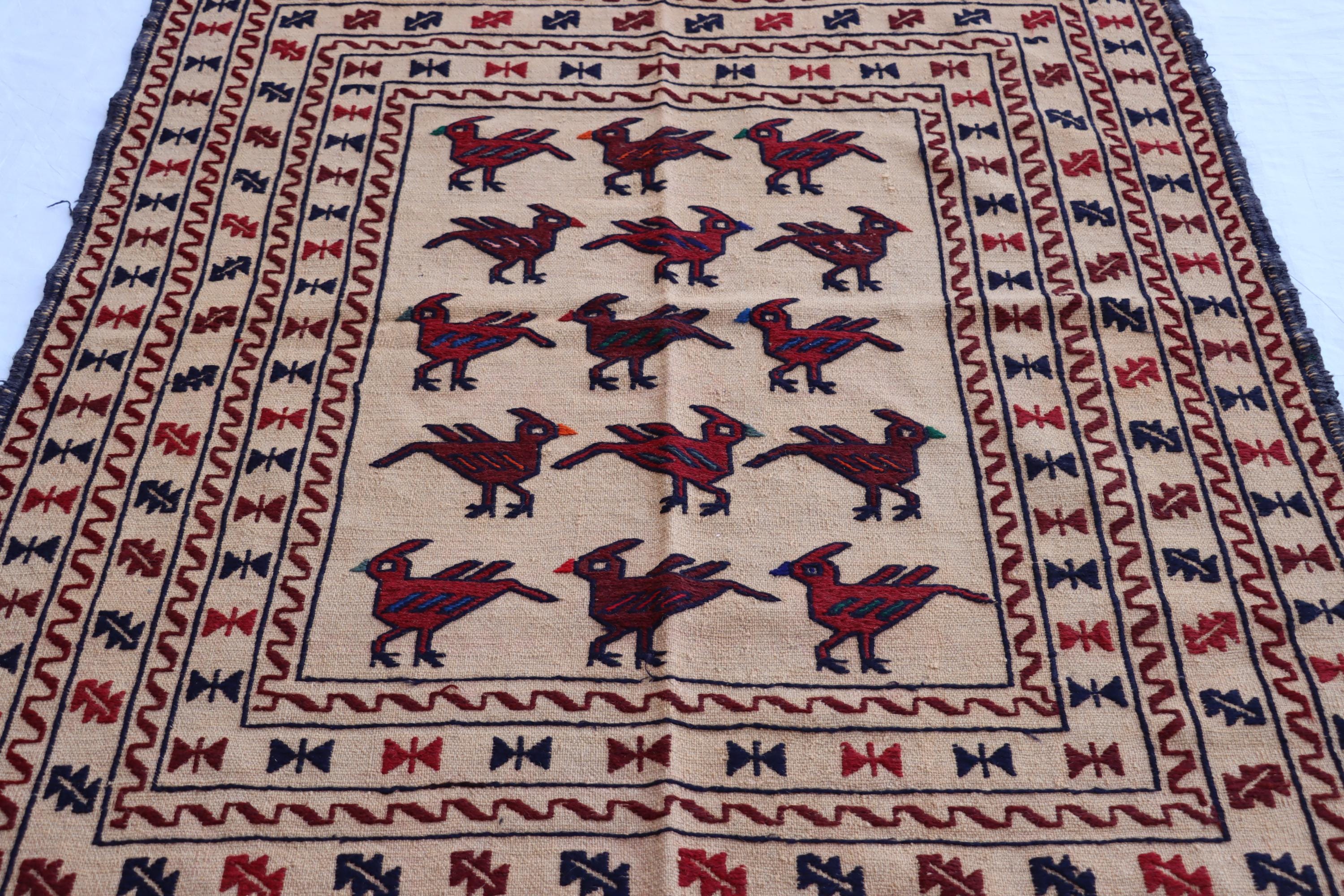 ヴィンテージキリムラグ：4 x 6フィートのアフガニスタントルクメン