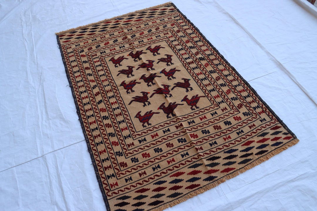 ヴィンテージキリムラグ：4 x 6フィートのアフガニスタントルクメン