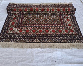 ヴィンテージ アフガン ラグ: 4x6 ブラウン トルクメンウール、手織り