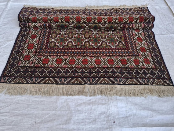 ヴィンテージ アフガン ラグ: 4x6 ブラウン トルクメンウール、手織り