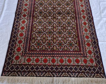 ヴィンテージ アフガン ラグ: 4x6 ブラウン トルクメンウール、手織り