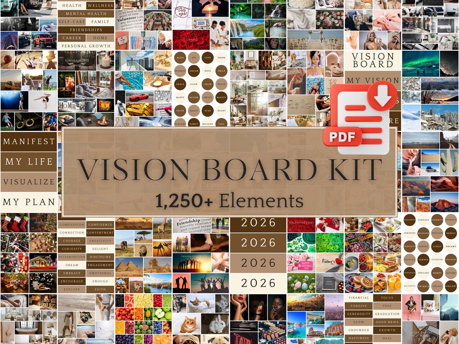 2026 Vision Board Kit Coffee - Printable PDF With 1,259+ Images ...