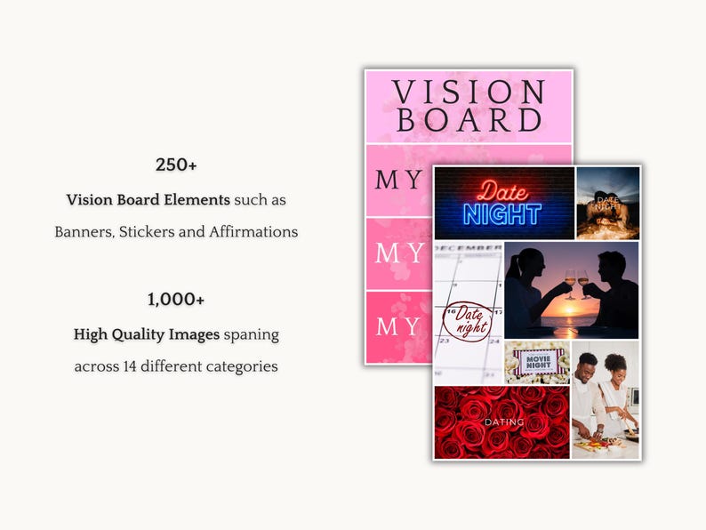 2026 Vision Board Kit Pink - Printable PDF With 1,259+ Images, Stickers ...
