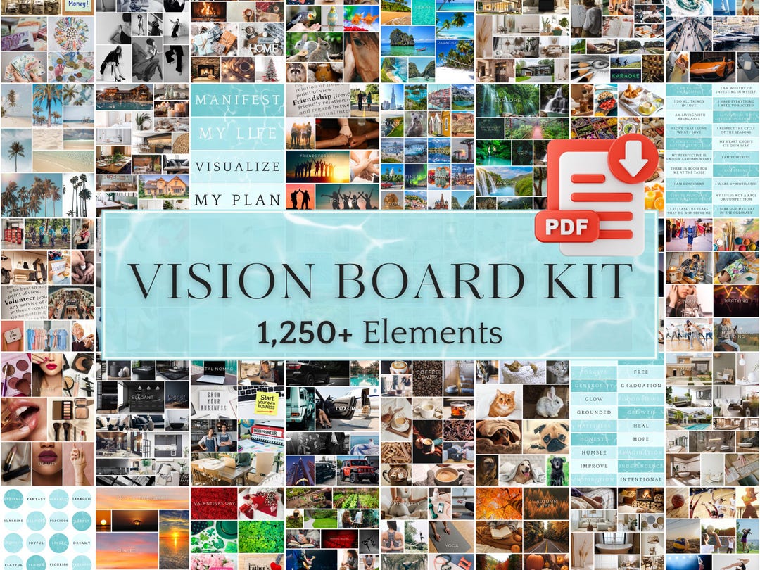 2026 Vision Board Kit Teal - Printable PDF With 1,259+ Images, Stickers ...