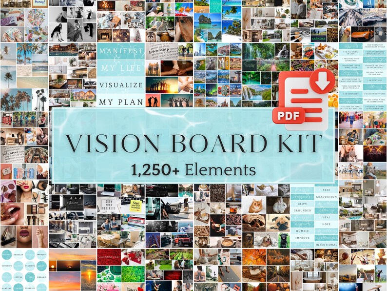 2026 Vision Board Kit Teal - Printable PDF With 1,259+ Images, Stickers ...