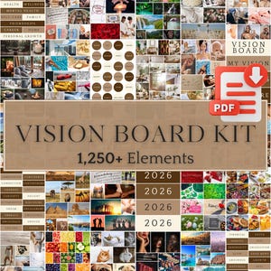 2026 Vision Board Kit Coffee - afdrukbare pdf met 1259+ afbeeldingen, stickers en affirmaties