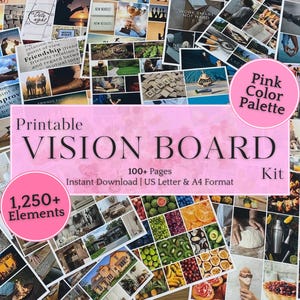 Printable Vision Board Kit: Pink Theme, Stickers & Affirmations (PDF)