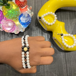 2-Piece Earrings and Bracelet, African Beaded Earrings, Handmade Beaded Bracelet , Glass Ladies Jewelry, Crystal Bracelet, Gift for Her