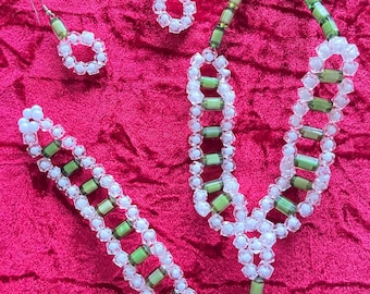 3-Piece Handmade Jewelries, Crystal Bracelets, Glass Earrings, Beaded Necklaces, Unique Gift for Her, African Glass Beads, Made in USA