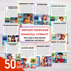 Tarjetas didácticas de educación financiera para niños / Pósters de presupuesto y ahorro / Habilidades para la vida financiera imprimibles para la educación en casa y el aula / PDF de 300 DPI