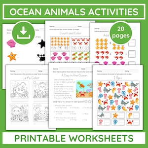 Ocean Animals Preschool Worksheets: Counting, Tracing, Matching (PDF & PNG Printables