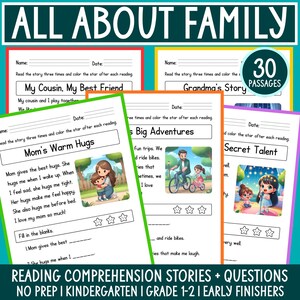 Family Reading Comprehension Worksheets K-2 – Short Stories, Questions (PDF Download)
