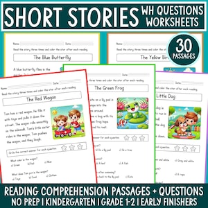 Reading Comprehension Worksheets: Short Stories & Questions, PreK-Grade 2 (PDF Digital Download