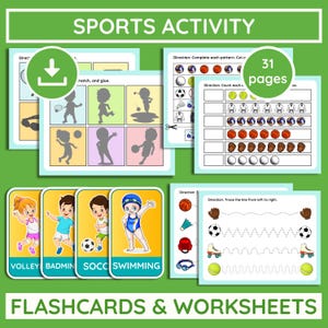 Sports Activity Workbook & Flashcards: Preschool-Kindergarten PE (PDF Printable Download)