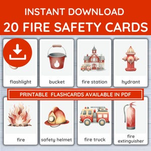20 Fire Safety Flashcards for Kids, Watercolor Fire Safety Learning Cards, Montessori-Inspired Emergency Posters, Printable Safety Set, PDF