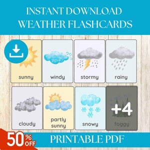Cartes météo pour enfants, cartes d'apprentissage météo Montessori, documents éducatifs à imprimer météo, cartes météo amusantes, téléchargement immédiat