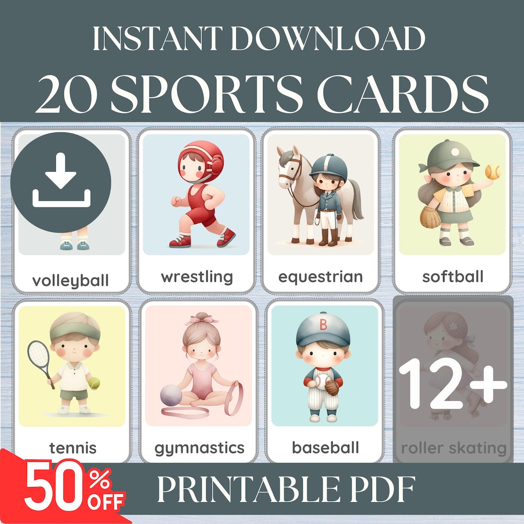20 Sports Cards, Sports Flashcards, Sports for Kids, Sports for Nursery ...