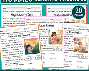 20 Short Stories Hobbies & Activities Reading Comprehension Passages and Questions PreK Grade 1-2
