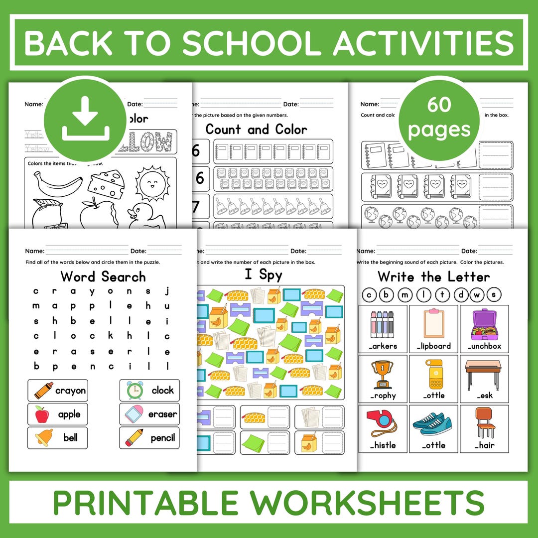 Back to School Activity Pack: 60 Printable Preschool-1st Grade ...