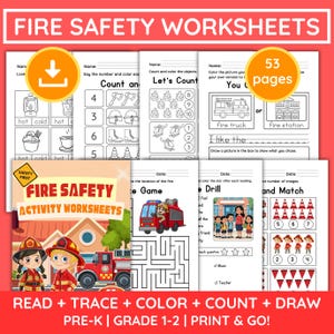 Arbeitsblätter und Aktivitäten für Kinder | Vorschule Kindergarten 1.Klasse Brandschutz Woche Printables PDF | Digitaler Download