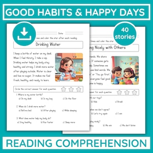 Kindergarten Reading Comprehension Worksheets Printable Grade 1 Short Stories w/ Questions Homeschool Literacy Activities Back to School PDF
