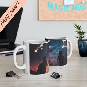 Black cat Mystic Galaxy Color Morphing Mug, Celestial Gift, Astrology Lover&#39;s Mug, Space-themed Coffee Cup, Unique Color-Changing cup