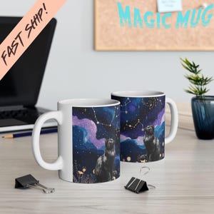 Black Cat Mystical Constellation Color Morphing Mug, Perfect for Stargazers, Cosmic Gifts, Coffee Lovers, Black Cat Starry Night Magic Mug