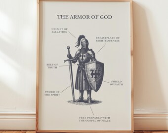 Barnposter med Guds rustning, utskrivbar väggkonst med bibelvers för pojkar, tonåringar, barnrum (digital nedladdning)