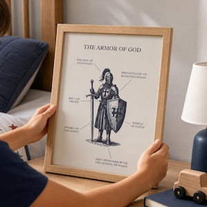 Barnposter med Guds rustning, utskrivbar väggkonst med bibelverser för pojkrum, badrum, lekrum (digital nedladdning)